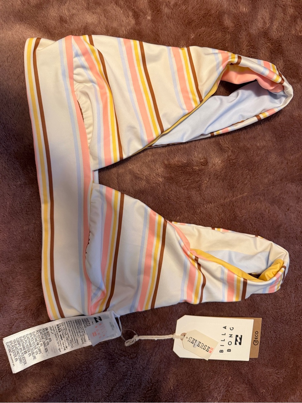 Billabong Striped Bikini Top - White, Pink, Yellow, Brown, Blue